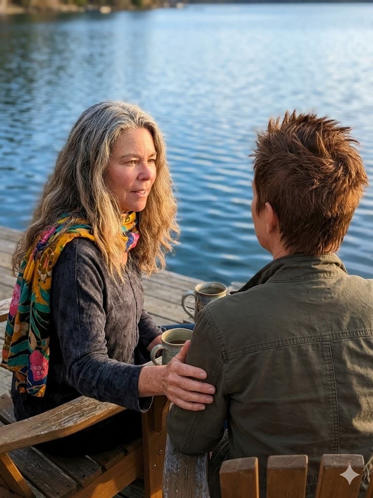 Rhianna in a healing session with a client by the water